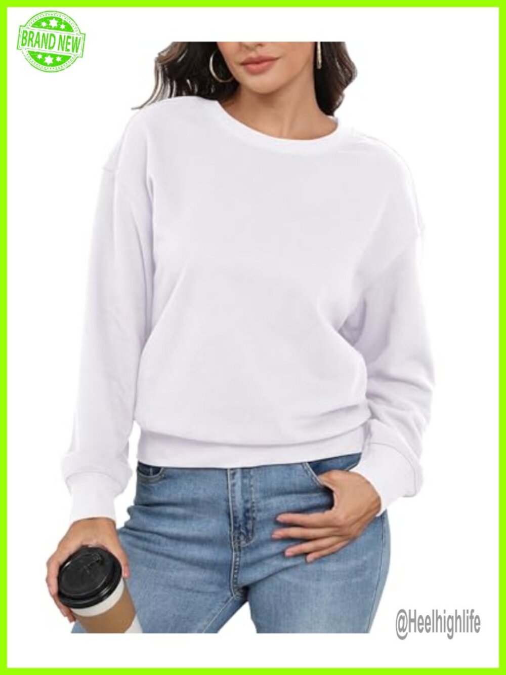 Cropped Sweatshirt Cotton Polyester Fleece Lined Crewneck Relaxed Fit Pullover